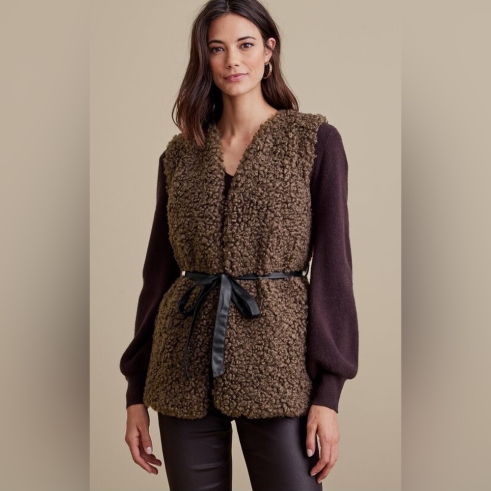Soft Surroundings Maribo Vest Women‎ Brown Faux Fur Shearling Curly Lamb XL